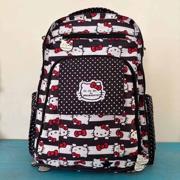 Ju-Ju-Be X Hello Kitty Red Polka Dot & Striped Backpack Diaper Bag w/ Mat - Picture 2 of 13